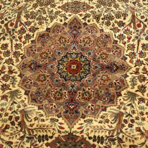Mid 20th Century Persian Tabriz Carpet 5'9"Ã—9' Ivory Field, Sage Green Border, Circa 1940 - detail view 1