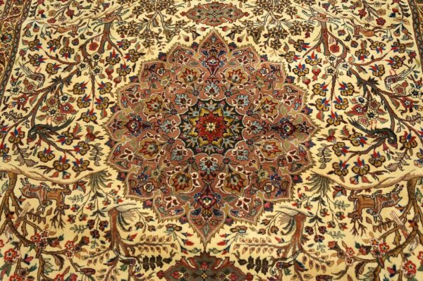 Mid 20th century persian tabriz carpet 5'9"ã—9' ivory field, sage green border, circa 1940 - detail view 1