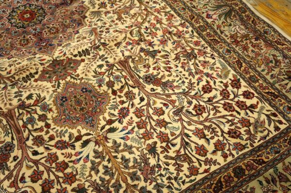 Mid 20th century persian tabriz carpet 5'9"ã—9' ivory field, sage green border, circa 1940 - detail view 4