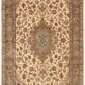 Mid 20th Century Persian Tabriz Carpet 4'Ã—6'9" Ivory Field, Wool with Silk Highlights, Circa 1940