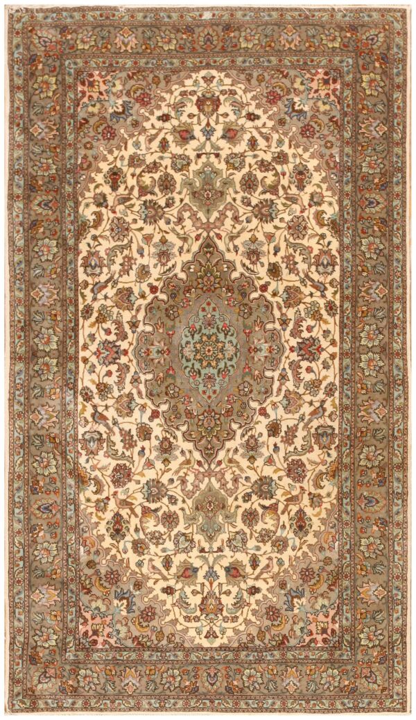 Mid 20th century persian tabriz carpet 4'ã—6'9" ivory field, wool with silk highlights, circa 1940