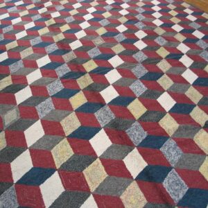 Modern American Hooked Rug, Dynamic Block Pattern Design - detail view 1