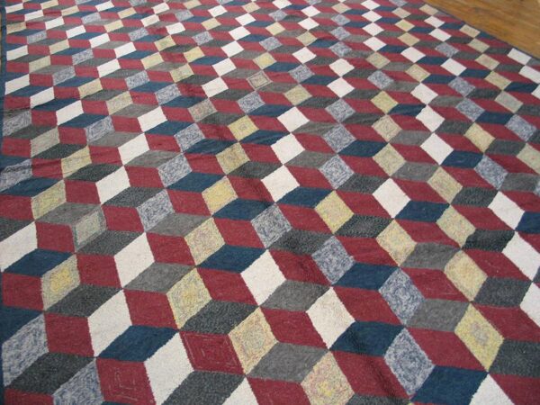 Modern american hooked rug, dynamic block pattern design 2 Modern american hooked rug, dynamic block pattern design - detail view 1