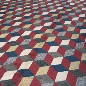 Modern American Hooked Rug, Dynamic Block Pattern Design - detail view 2