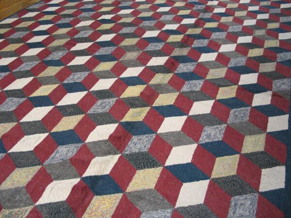 Modern american hooked rug, dynamic block pattern design 3 Modern american hooked rug, dynamic block pattern design - detail view 2