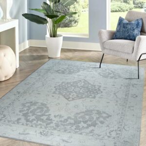 Elegant rug on wooden floor