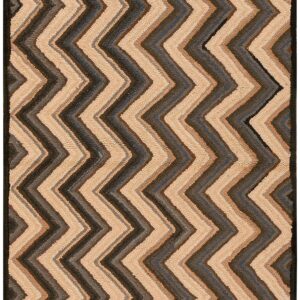 Vintage American Hooked Rug 4'6"×6' Brown Zig Zag, Hand-Woven Wool, 1960s