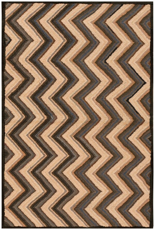 Vintage american hooked rug 4'6"×6' brown zig zag, hand-woven wool, 1960s 1 Vintage american hooked rug 4'6"×6' brown zig zag, hand-woven wool, 1960s