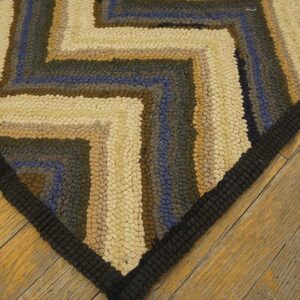 Vintage American Hooked Rug 4'6"×6' Brown Zig Zag, Hand-Woven Wool, 1960s - detail view 2