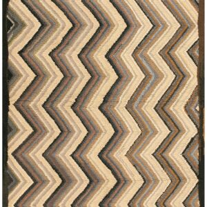 Vintage American Hooked Rug 4'×6' Brown Zig Zag, Wool, 1960s