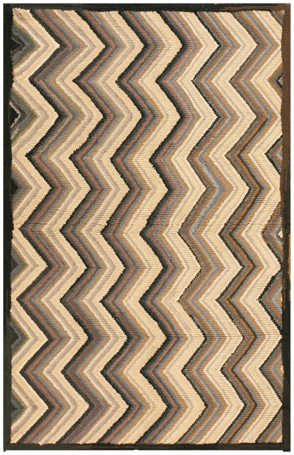 Vintage american hooked rug 4'×6' brown zig zag, wool, 1960s 1 Vintage american hooked rug 4'×6' brown zig zag, wool, 1960s