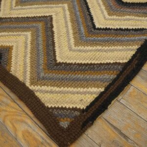 Vintage American Hooked Rug 4'×6' Brown Zig Zag, Wool, 1960s - detail view 2