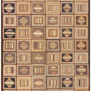 Vintage American Hooked Rug 6'×8'7" Grey Field, Black Border, Mid 20th Century