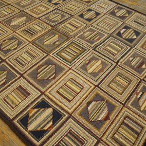 Vintage American Hooked Rug 6'×8'7" Grey Field, Black Border, Mid 20th Century - detail view 4