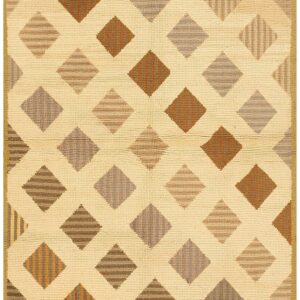 Vintage American Hooked Rug 3'10"×5'10" Ivory Field, Olive Border, Mid 20th Century