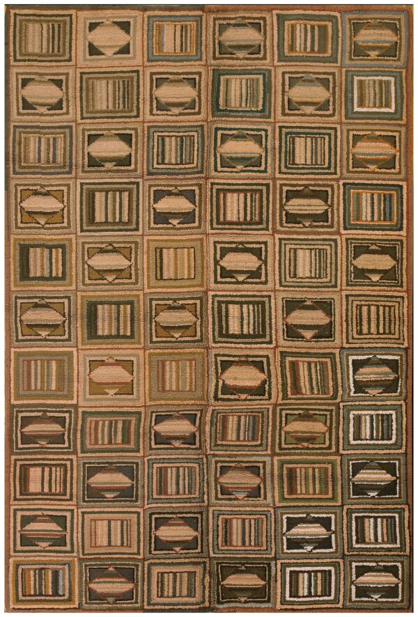Vintage american hooked rug 6'×8'9" mid 20th century, hand-hooked wool 1 Vintage american hooked rug 6'×8'9" mid 20th century, hand-hooked wool