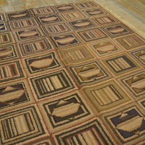 Vintage American Hooked Rug 6'×8'9" Mid 20th Century, Hand-Hooked Wool - detail view 4