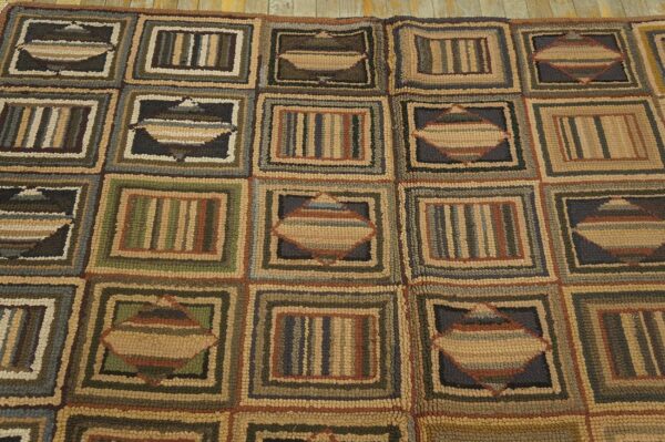 Vintage american hooked rug 6'×8'9" mid 20th century, hand-hooked wool 6 Vintage american hooked rug 6'×8'9" mid 20th century, hand-hooked wool - detail view 5