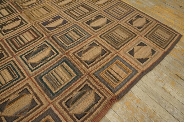 Vintage american hooked rug 6'×8'9" mid 20th century, hand-hooked wool 7 Vintage american hooked rug 6'×8'9" mid 20th century, hand-hooked wool - detail view 6