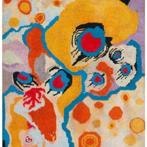 Vintage American Hooked Rug 4'Ã—4'7" Multi Abstract Art Modern Pattern, 1970s
