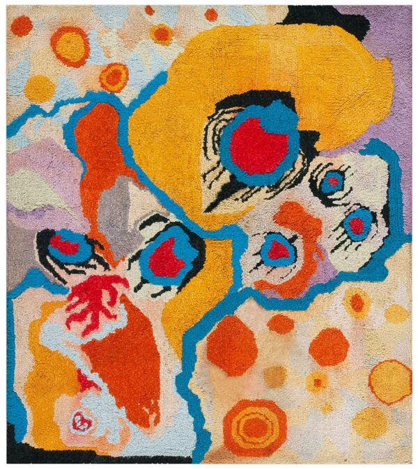 Vintage american hooked rug 4'ã—4'7" multi abstract art modern pattern, 1970s