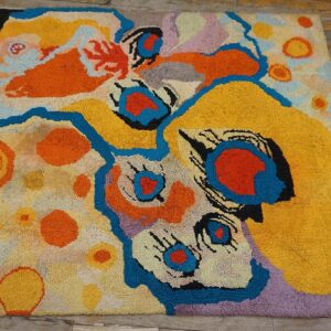 Vintage American Hooked Rug 4'Ã—4'7" Multi Abstract Art Modern Pattern, 1970s - detail view 1