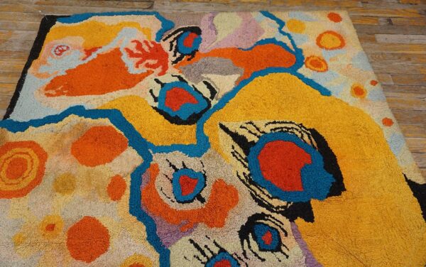 Vintage american hooked rug 4'ã—4'7" multi abstract art modern pattern, 1970s - detail view 3