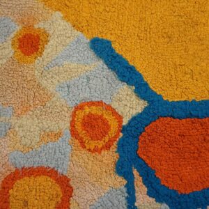 Vintage American Hooked Rug 4'Ã—4'7" Multi Abstract Art Modern Pattern, 1970s - detail view 4