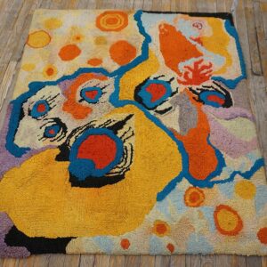 Vintage American Hooked Rug 4'Ã—4'7" Multi Abstract Art Modern Pattern, 1970s - detail view 5