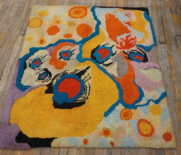 Vintage american hooked rug 4'ã—4'7" multi abstract art modern pattern, 1970s - detail view 5