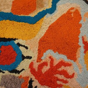 Vintage American Hooked Rug 4'Ã—4'7" Multi Abstract Art Modern Pattern, 1970s - detail view 7