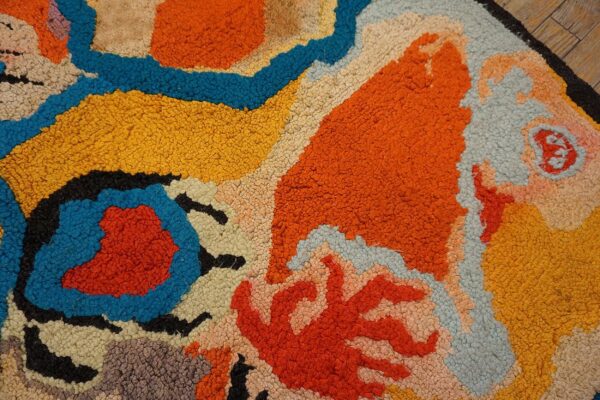 Vintage american hooked rug 4'ã—4'7" multi abstract art modern pattern, 1970s - detail view 7