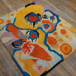Vintage American Hooked Rug 4'Ã—4'7" Multi Abstract Art Modern Pattern, 1970s - detail view 8