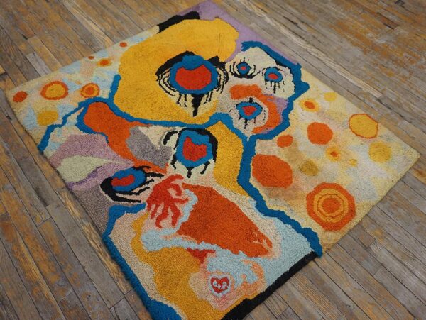 Vintage american hooked rug 4'ã—4'7" multi abstract art modern pattern, 1970s - detail view 8