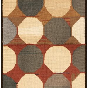 Vintage American Hooked Rug 4'1"×8'9" Multi Circles Modern Pattern, Grey & Black, 1960s
