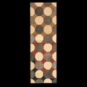 Vintage American Hooked Rug 4'1"×8'9" Multi Circles Modern Pattern, Grey & Black, 1960s - detail view 1