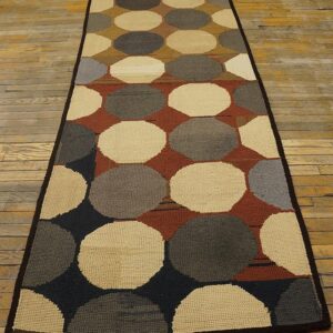 Vintage American Hooked Rug 4'1"×8'9" Multi Circles Modern Pattern, Grey & Black, 1960s - detail view 2