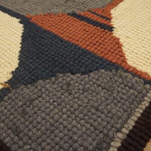 Vintage American Hooked Rug 4'1"×8'9" Multi Circles Modern Pattern, Grey & Black, 1960s - detail view 3