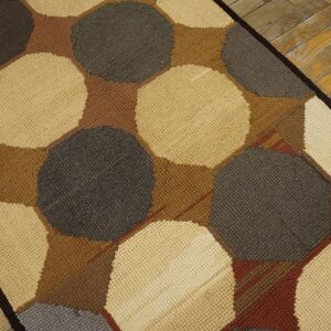 Vintage American Hooked Rug 4'1"×8'9" Multi Circles Modern Pattern, Grey & Black, 1960s - detail view 4
