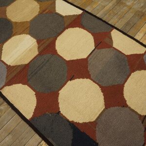Vintage American Hooked Rug 4'1"×8'9" Multi Circles Modern Pattern, Grey & Black, 1960s - detail view 5