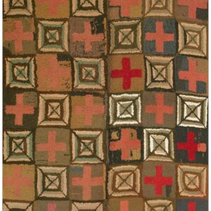 Vintage American Hooked Rug 5'10"×8'4" Multi Cross Modern Pattern, Hand-Woven Wool, 1960s