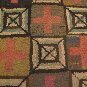 Vintage American Hooked Rug 5'10"×8'4" Multi Cross Modern Pattern, Hand-Woven Wool, 1960s - detail view 3