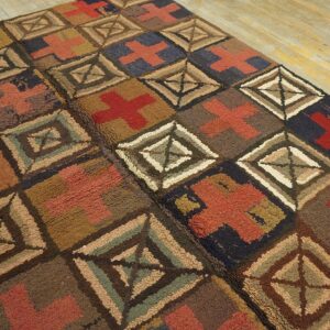 Vintage American Hooked Rug 5'10"×8'4" Multi Cross Modern Pattern, Hand-Woven Wool, 1960s - detail view 4