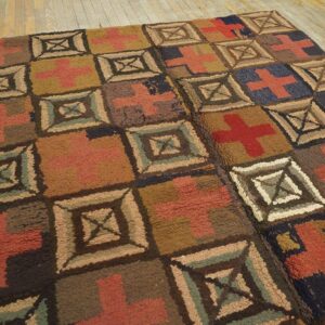 Vintage American Hooked Rug 5'10"×8'4" Multi Cross Modern Pattern, Hand-Woven Wool, 1960s - detail view 5