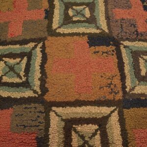 Vintage American Hooked Rug 5'10"×8'4" Multi Cross Modern Pattern, Hand-Woven Wool, 1960s - detail view 6