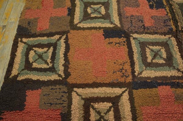 Vintage american hooked rug 5'10"×8'4" multi cross modern pattern, hand-woven wool, 1960s 7 Vintage american hooked rug 5'10"×8'4" multi cross modern pattern, hand-woven wool, 1960s - detail view 6