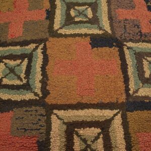 Vintage American Hooked Rug 5'10"×8'4" Multi Cross Modern Pattern, Hand-Woven Wool, 1960s - detail view 7