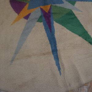 Vintage European Art Deco Round Rug 8'5" Diameter, Ivory Field, Hand-Knotted Wool, 1950s - detail view 9