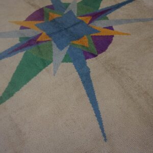 Vintage European Art Deco Round Rug 8'5" Diameter, Ivory Field, Hand-Knotted Wool, 1950s - detail view 10