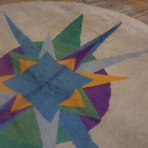 Vintage European Art Deco Round Rug 8'5" Diameter, Ivory Field, Hand-Knotted Wool, 1950s - detail view 11
